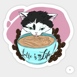 Waffle the cat with latte macciatto coffee Sticker